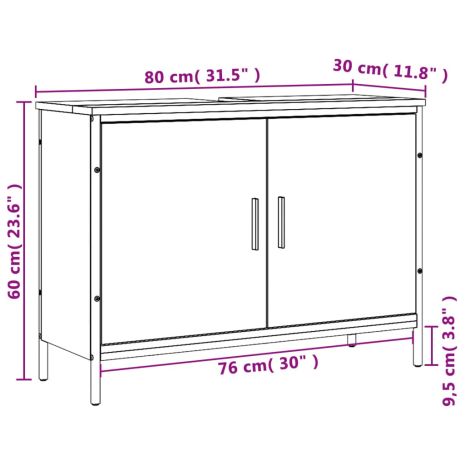 Ντουλάπι Νιπτήρα Μπάνιου Καπνιστή Δρυς 80x30x60 εκ. Επεξ. Ξύλο