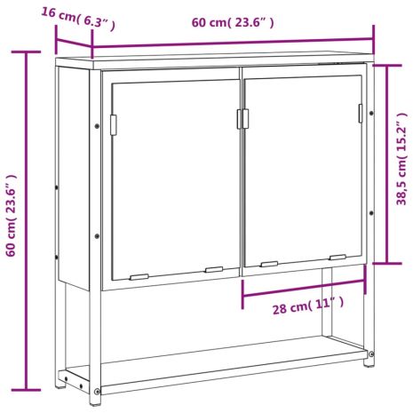 Καθρέφτης Μπάνιου Ντουλάπι Γκρι Sonoma 60x16x60 εκ Επεξ. Ξύλο