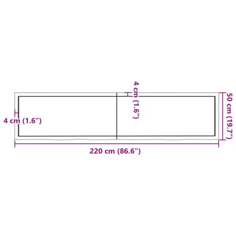 Πάγκος Μπάνιου Σκούρο Καφέ 220x50x(2-4) εκ. Επεξεργ. Μασίφ Ξύλο