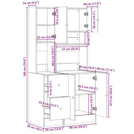 Στήλη Κουζίνας Λευκή 95 x 50 x 180 εκ. από Επεξεργασμένο Ξύλο